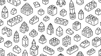 Naklejka premium Detailed black and white Lego brick illustrations.