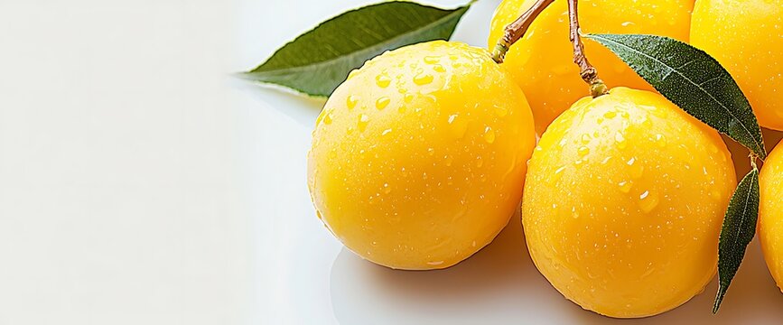 Fresh, juicy yellow fruits with water droplets