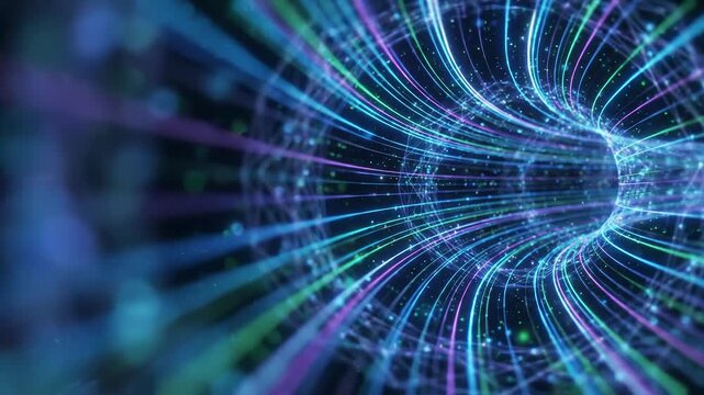 Quantum security processing technology network data digital futuristic tunnel light flow connection abstract cyberspace science innovation fiber