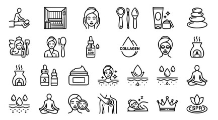 Fototapeta premium Spa and skincare icons for wellness and beauty