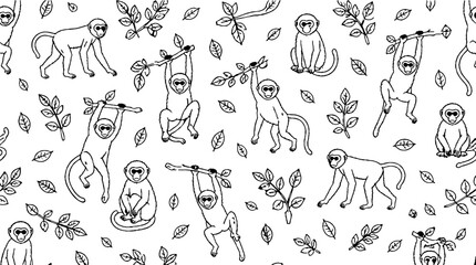 Fototapeta premium Playful monkeys and sloths in a forest illustration.