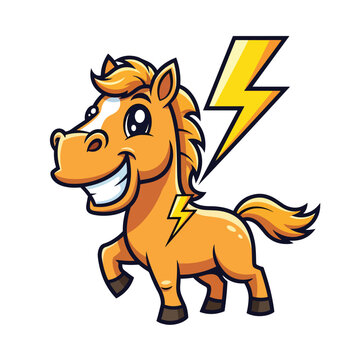 Cute cartoon horse character with lightning bolt symbol.