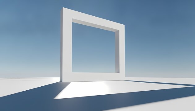 Surreal white concrete square frame under blue sky for business paradigm