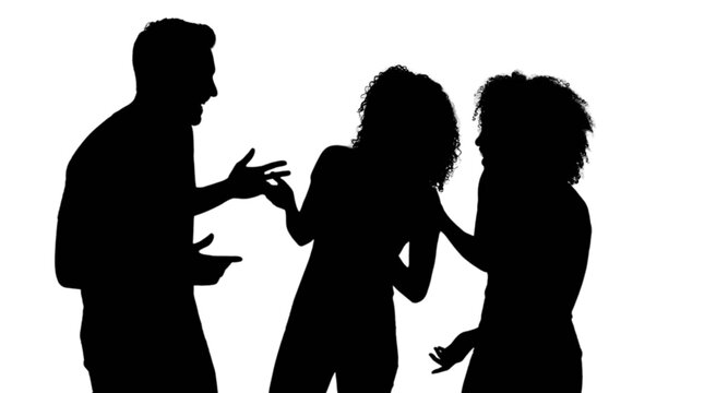 Black silhouettes of people arguing isolated on transparent background, Vector