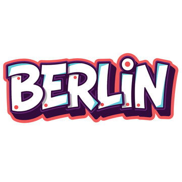 Colorful Berlin word typography with a playful comic book art style.