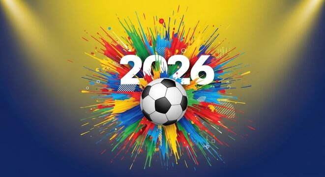 Colorful soccer ball with 2026 explosion design