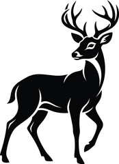 Majestic black buck deer silhouette with large antlers isolated on white background for wildlife nature design. © Ariful420