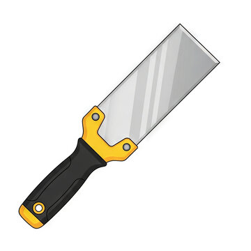 Vector illustration of a putty knife or scraper tool with a yellow and black handle, commonly used for drywall repair, paint removal, and applying filler