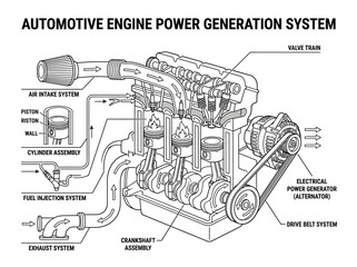 Obraz premium Automotive Engine Power Generation System Schematic