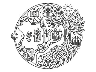 Fototapeta premium Circular life cycle illustration with tree and organic growth