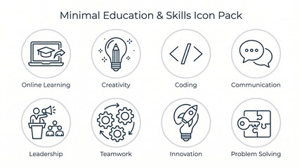 Fototapeta premium Minimal education and skills icon pack with various symbols