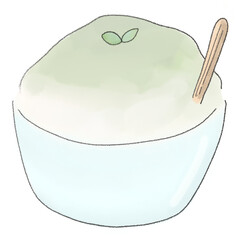 Hand drawn mint green Korean shaved ice bingsu dessert illustration © 은숙 이