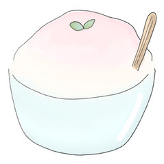 Hand drawn peach pink Korean shaved ice bingsu dessert illustration © 은숙 이