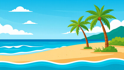 Fototapeta premium Flat Tropical Beach Vector