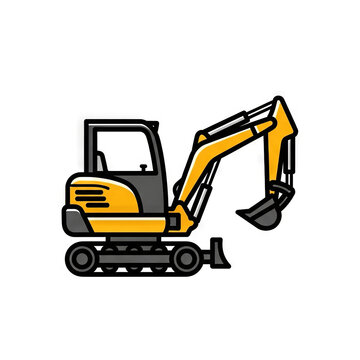 Yellow mini excavator construction machinery icon vector illustration of a small tracked digger for earthworks and excavation isolated on white background