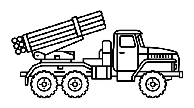 Military truck with multiple rocket launcher system.