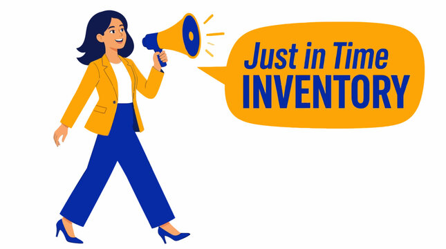 Woman announcing just in time inventory concept.