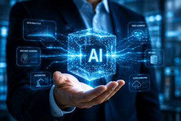 Fototapeta premium Futuristic AI Technology Concept with Digital Data Visualization