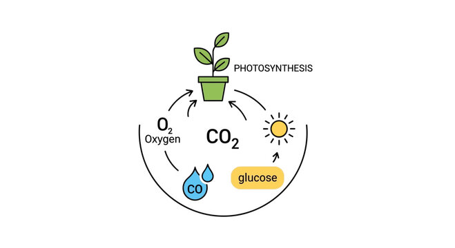 Photosynthesis process with plant and elements