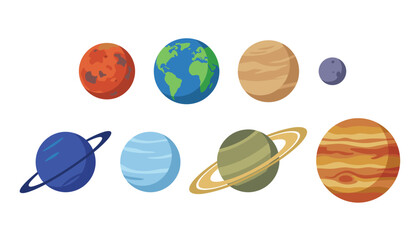 Vector illustration collection of solar system planets. Set of colorful cosmic globes, rings, space elements, isolated on white background. ©  AR Studio Company