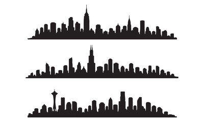 Fototapeta premium Set of three detailed city skylines silhouettes featuring famous modern urban architectural icons