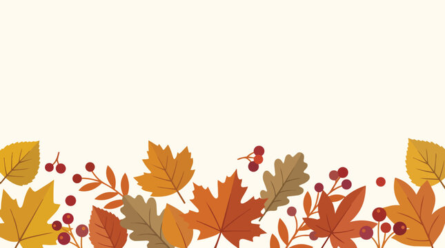 Autumn leaves border and wild berries in stylized flat vector for seasonal retail promotions