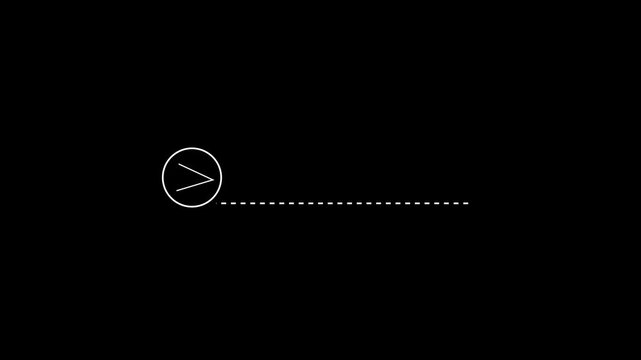 Minimalist loading bar animation with circular progress indicator and dotted line path on black background
