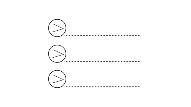Minimalist bullet point list animation with circular and dotted lines for presentations bullet points