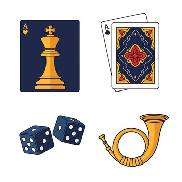 Set of Various Casino and Music Items Illustration.