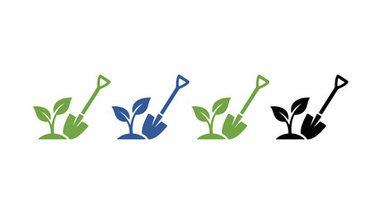 Colorful icons of shovels and plants in green, blue, and black hues © prodip