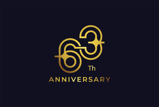 Golden 63 year anniversary celebration logo design with Star symbol