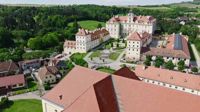 Valtice Castle and Church Towers Aerial View in the Lednice&ndash;Valtice Cultural Landscape