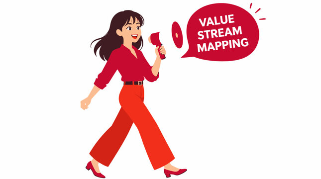 Woman holding value stream mapping sign illustration.