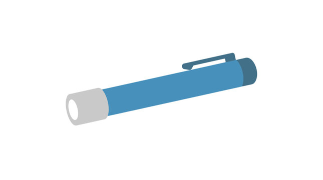 Blue medical penlight diagnostic tool for pupil examination.