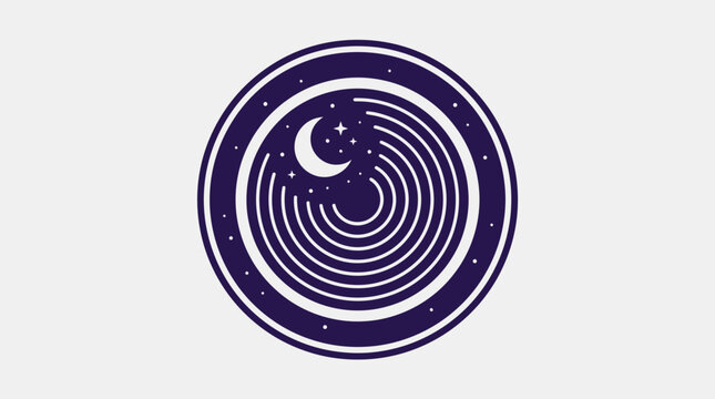 Celestial spiral galaxy with moon and stars circle