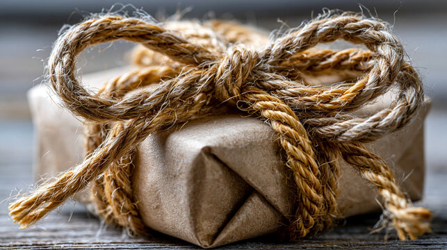 Kraft paper gift wrapped with twine