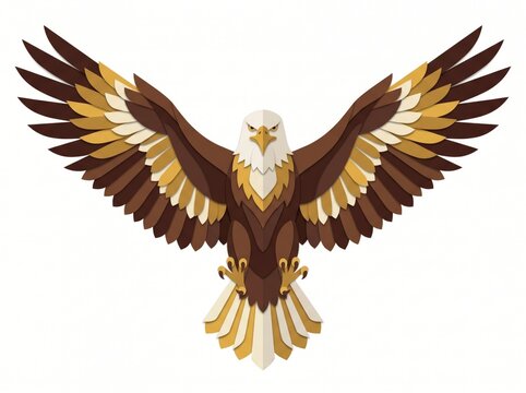 Symmetrical Vector Illustration of a Majestic Bald Eagle Spreading Wings for a Powerful Wildlife Graphic Design Concept