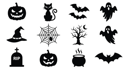 Fototapeta premium Halloween symbols include bats and ghosts for spooky themes.