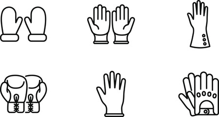 Fototapeta premium Winter Clothing Icon Set with Mittens, Gloves and Socks Outline Line Art Vector