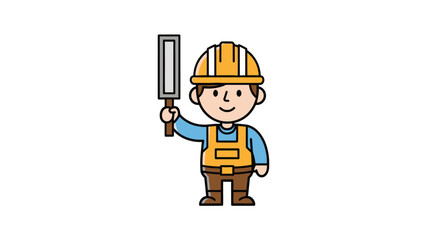 Fototapeta premium Cartoon construction worker with tool.