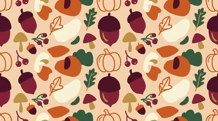 Fototapeta premium Cozy Autumn Harvest Abstract Doodles Seamless Pattern