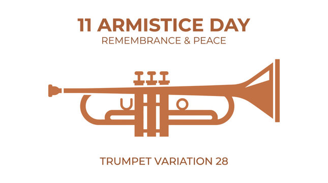 Armistice Day bugle trumpet icon on white background.