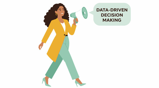 Woman holding megaphone for data driven decision making.