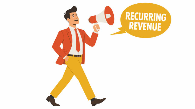 Businessman announcing recurring revenue with megaphone.