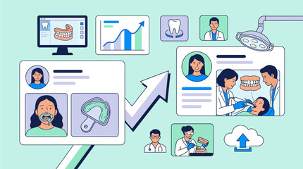 Fototapeta premium Dental Scan Growth Analytics Dashboard with Patient Profile, Cloud Upload and Digital Treatment Progress