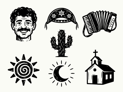 Brazilian Cordel Style Woodcut Icons - Xilogravura Folk Art Illustrations