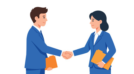 Fototapeta premium Professional handshake between business colleagues in minimalist flat vector style for corporate recruitment