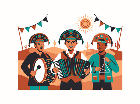 Traditional Brazilian Forr&oacute; Band Illustration for Festa Junina Celebration