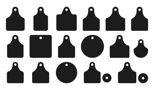 Blank Cattle Ear Tags Vector Set Isolated on White Background