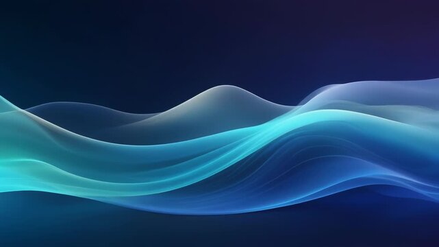 Abstract blue wave pattern background with copy space, smooth gradient texture, modern minimalist design, dark blue and turquoise hues, elegant wavy lines, high-resolution wallpaper